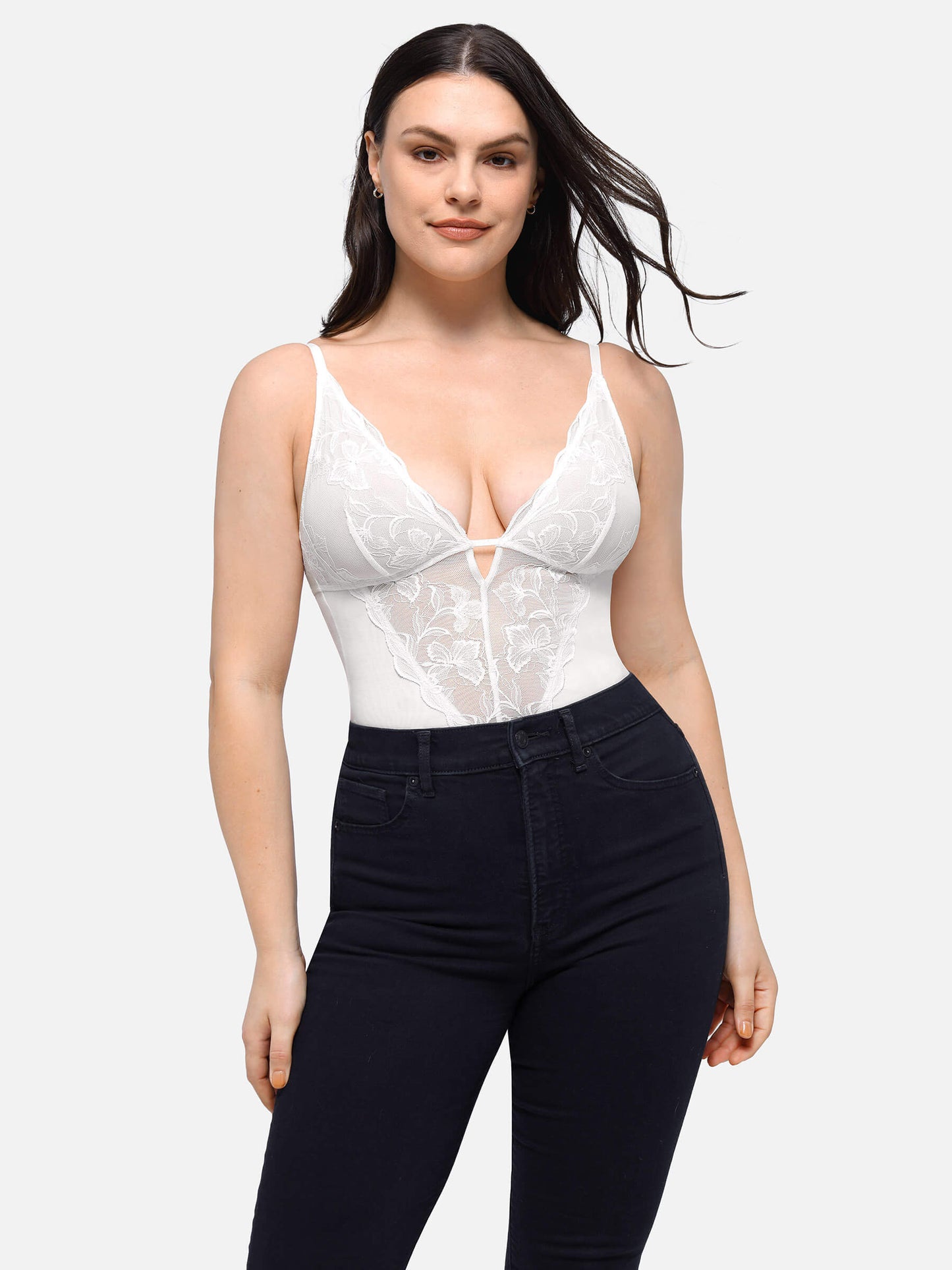 Lace Plunge Sculpt Thong Bodysuit