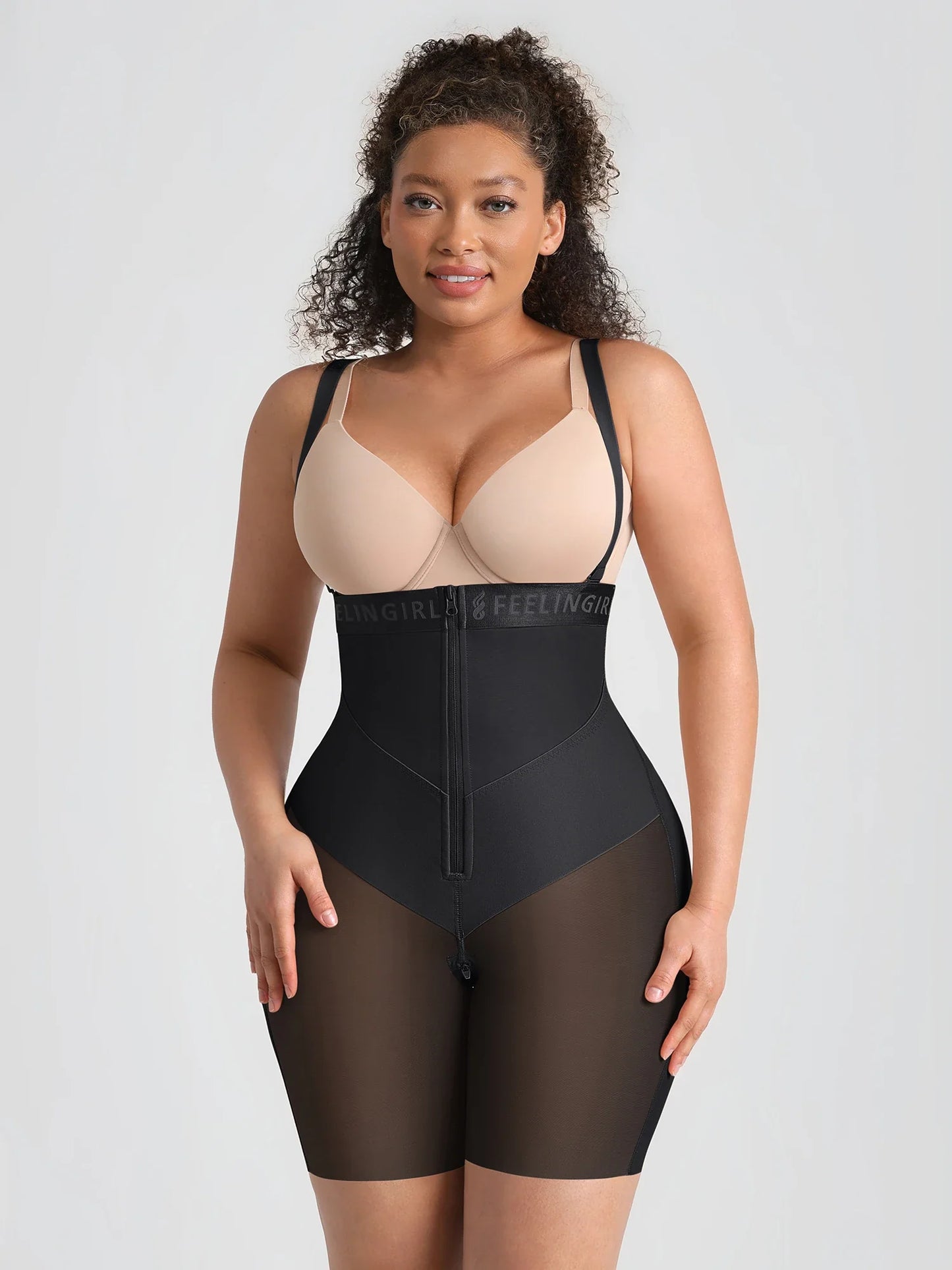 Feelingirl Wide V-neck Belt High-Waist Shaping Shorts