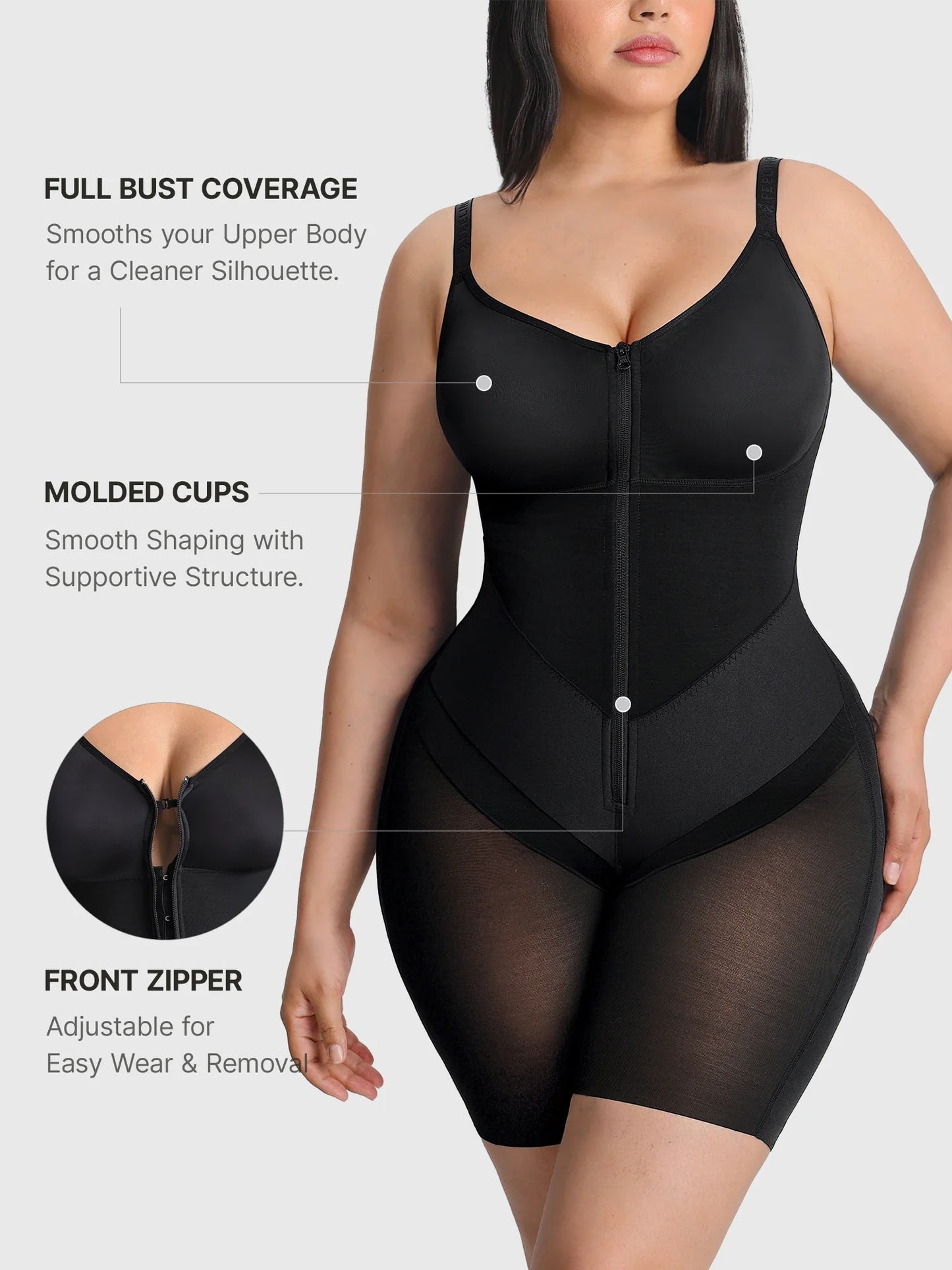 Feelingirl Full-Coverage Chest Faja Tummy Control Butt Lift Bodysuit