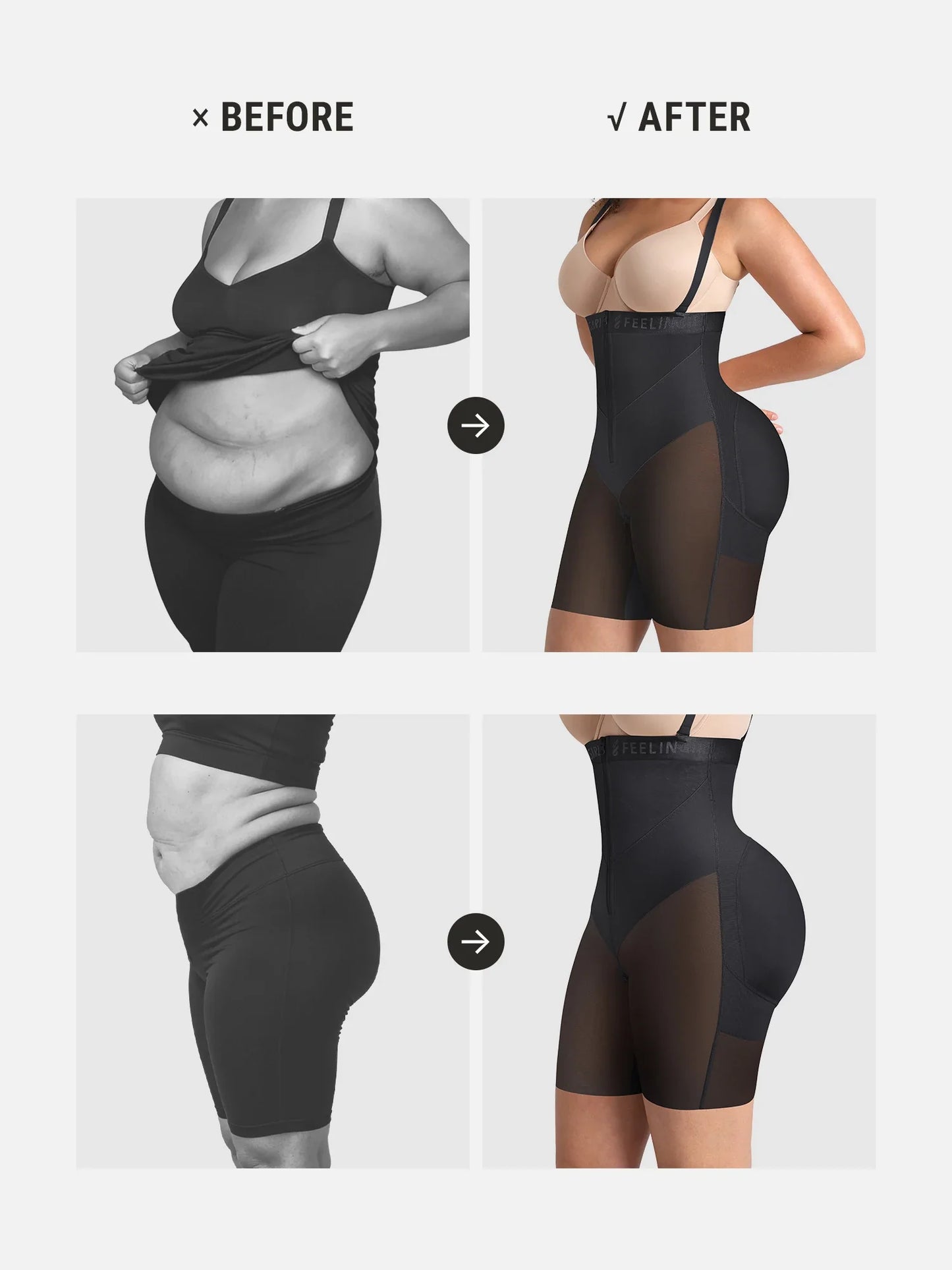 Feelingirl Wide V-neck Belt High-Waist Shaping Shorts