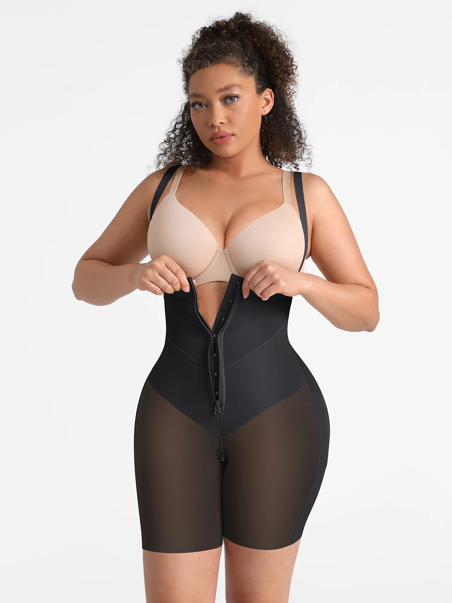 Feelingirl Wide V-neck Belt High-Waist Shaping Shorts