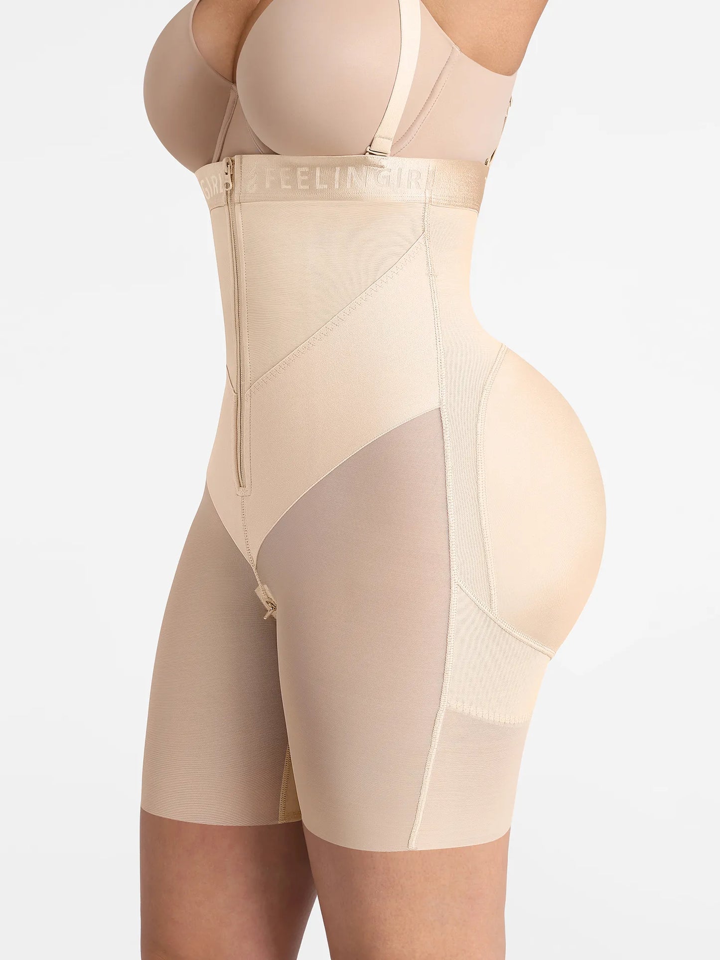 Feelingirl Wide V-neck Belt High-Waist Shaping Shorts