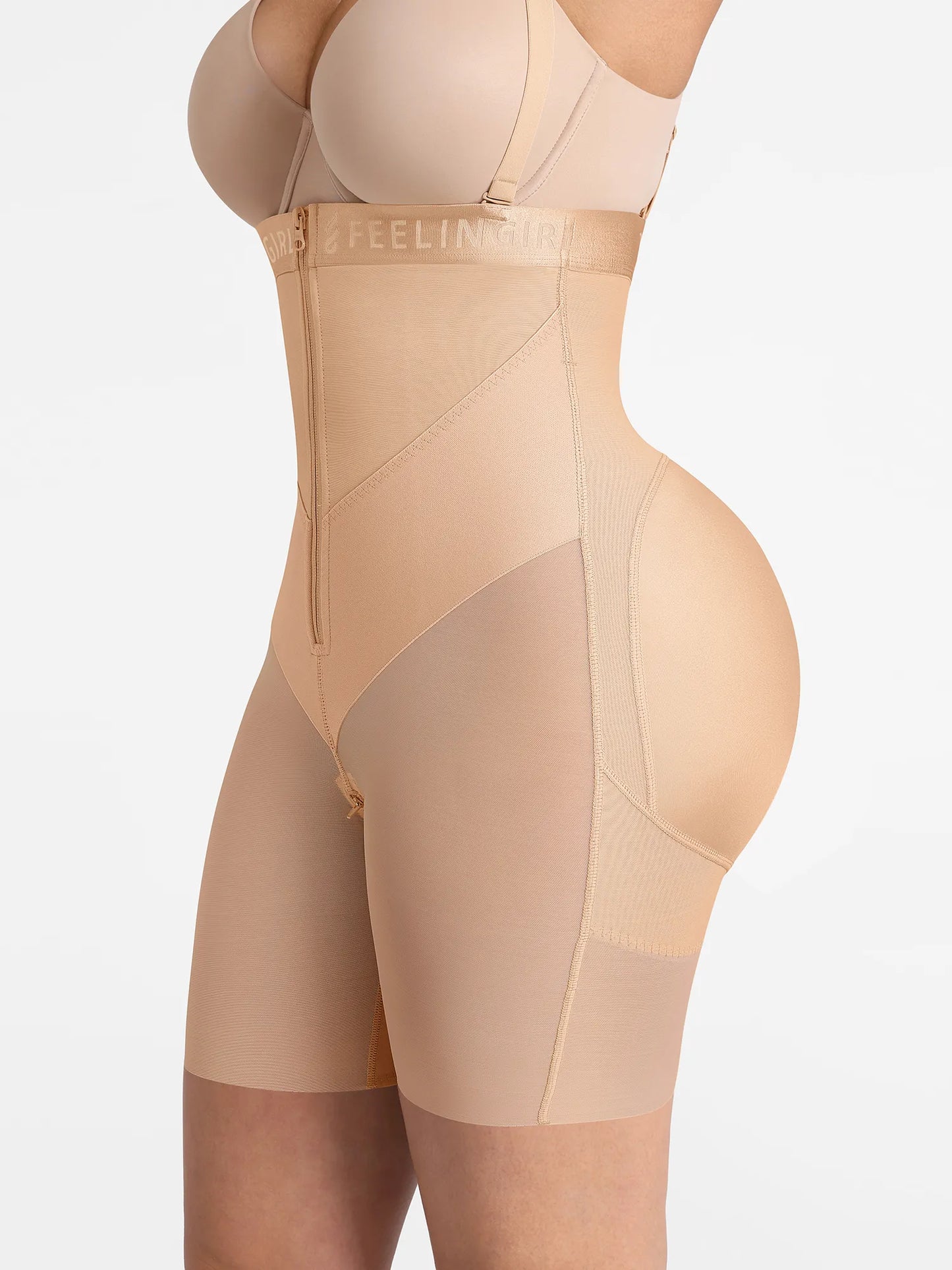 Feelingirl Wide V-neck Belt High-Waist Shaping Shorts