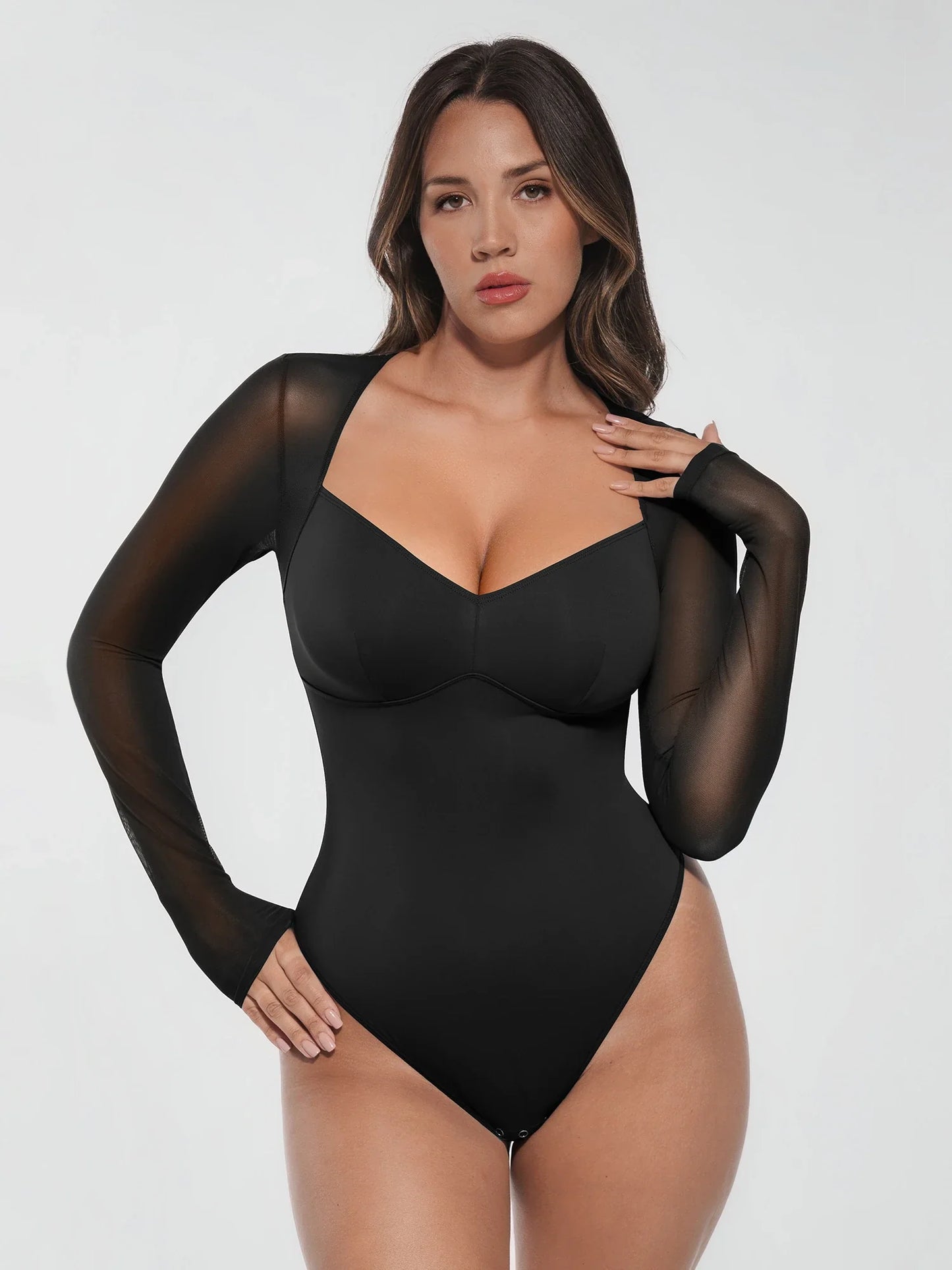 Feelingirl Mesh Panel V-Neck Bodysuit