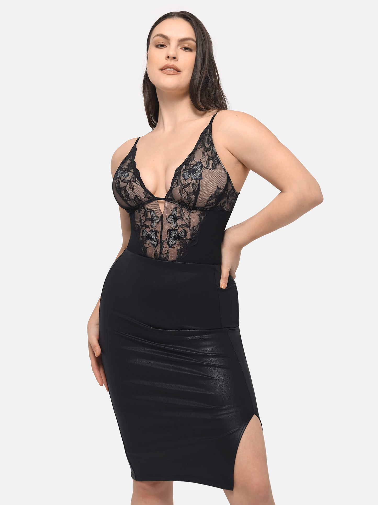 Lace Plunge Sculpt Thong Bodysuit