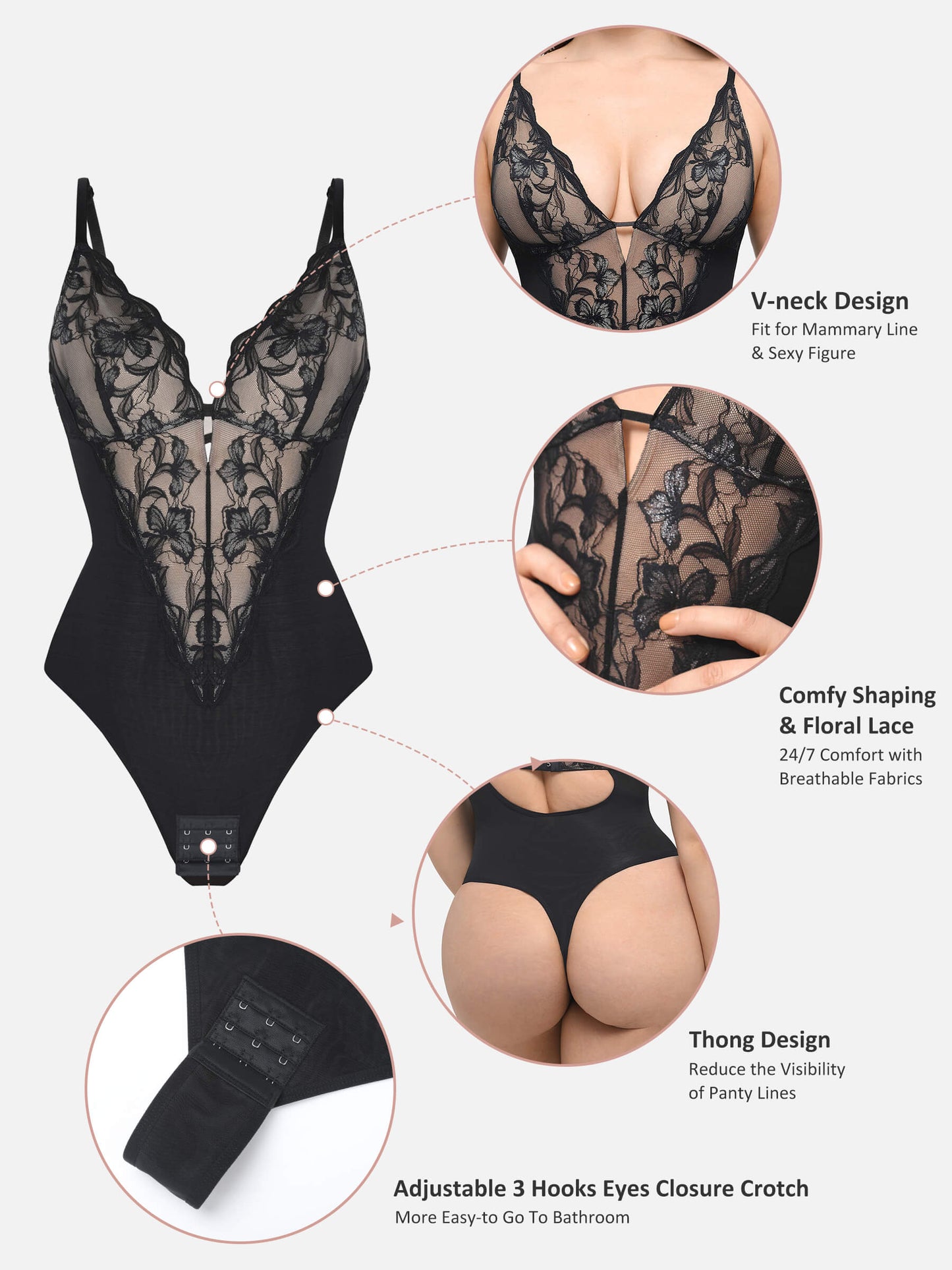 Lace Plunge Sculpt Thong Bodysuit
