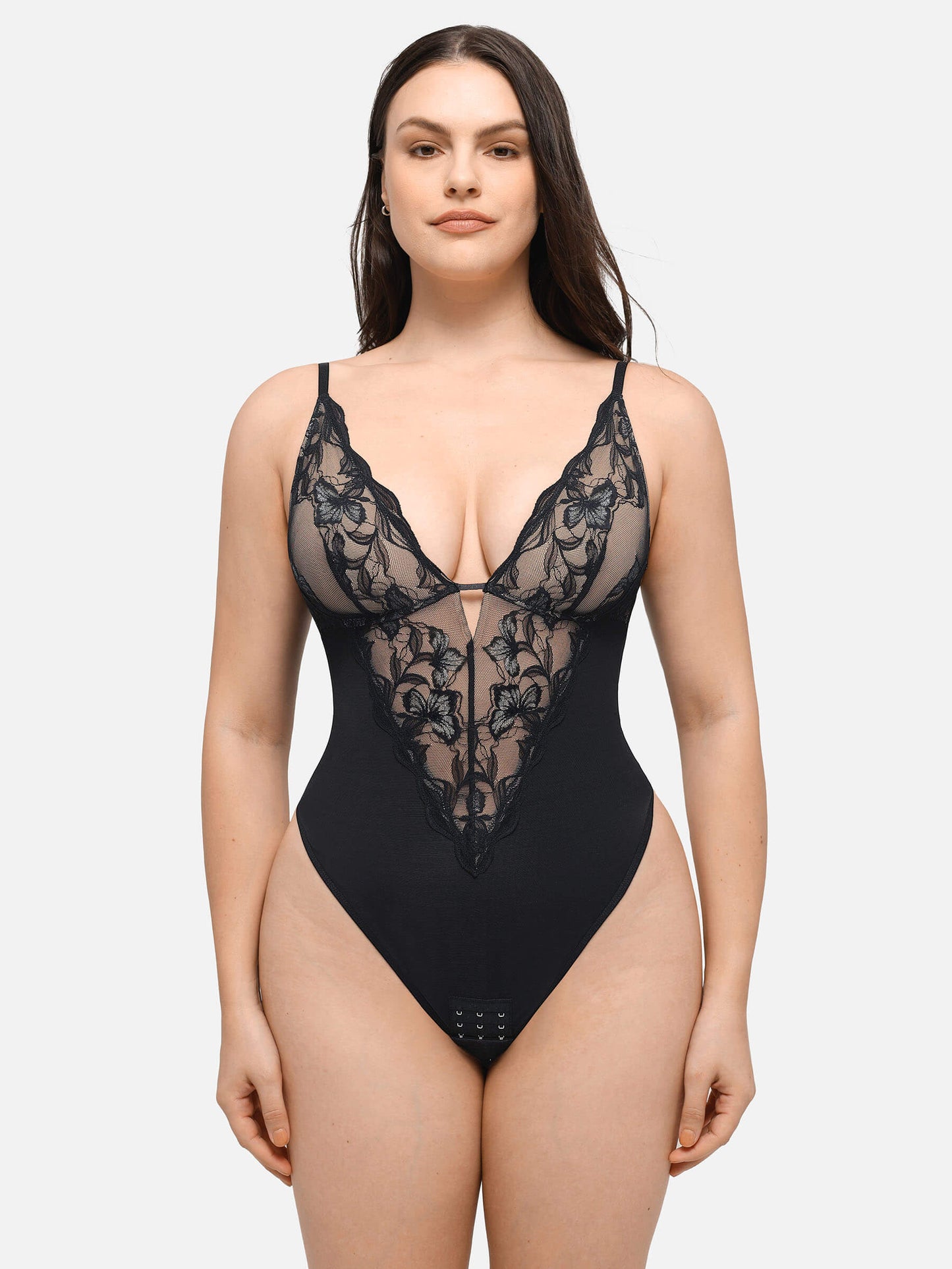Lace Plunge Sculpt Thong Bodysuit