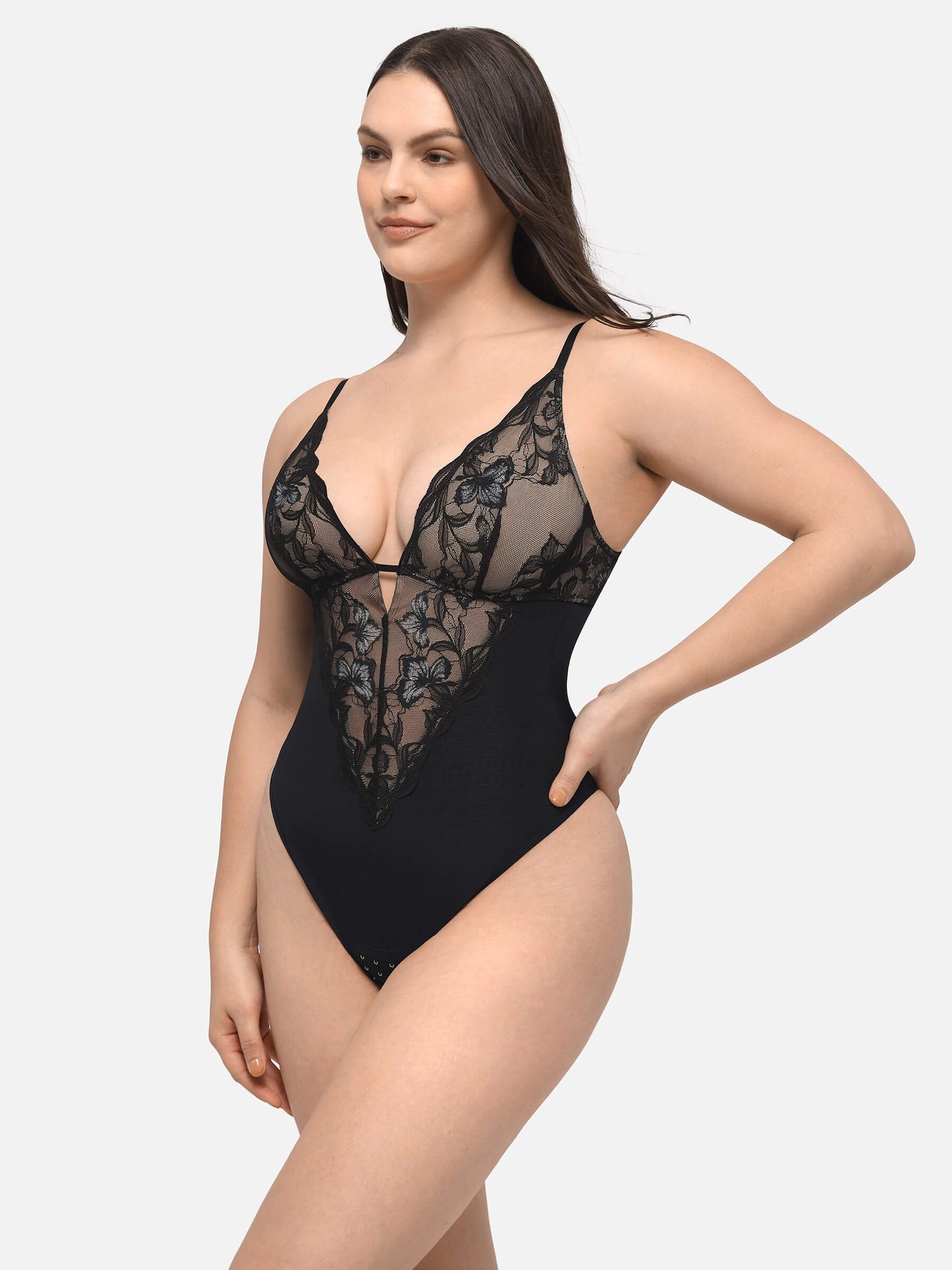 Lace Plunge Sculpt Thong Bodysuit