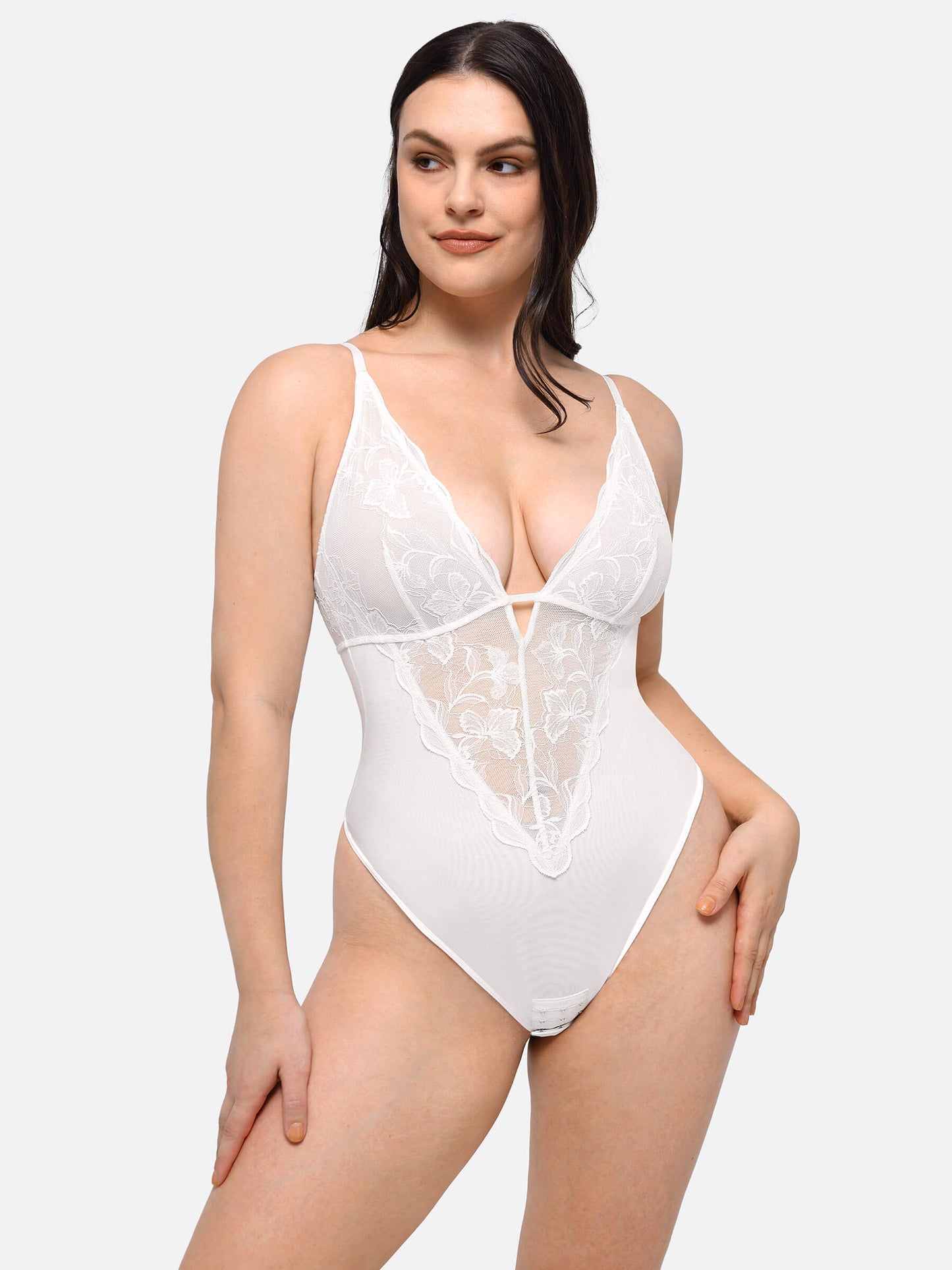 Lace Plunge Sculpt Thong Bodysuit
