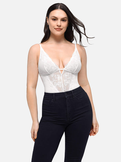 Lace Plunge Sculpt Thong Bodysuit