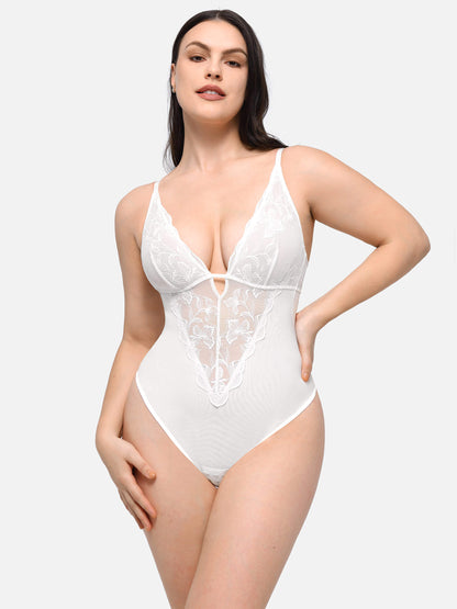 Lace Plunge Sculpt Thong Bodysuit