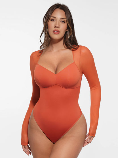 Feelingirl Mesh Panel V-Neck Bodysuit