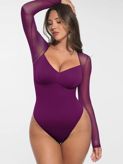 Feelingirl Mesh Panel V-Neck Bodysuit