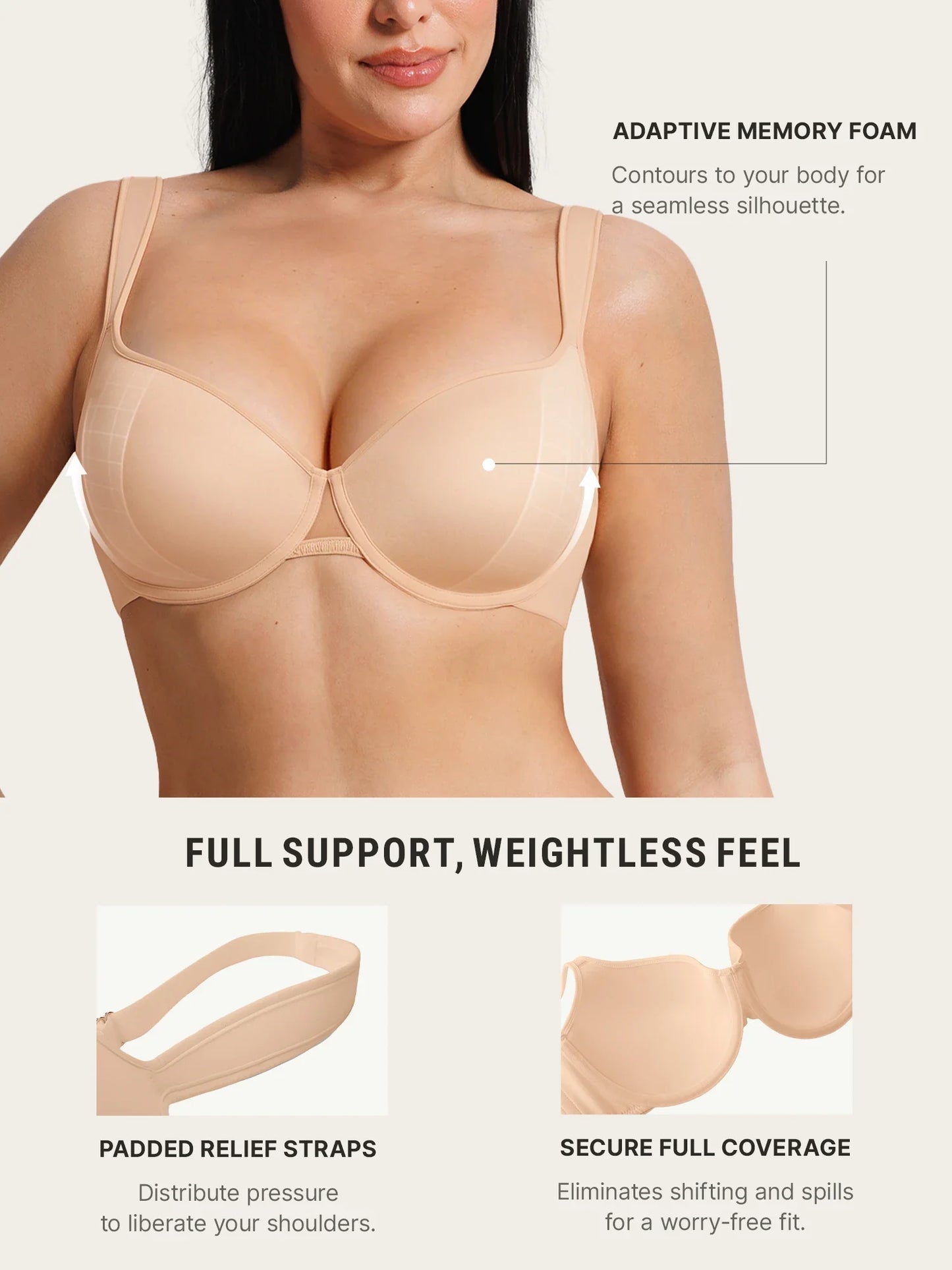 Feelingirl Full Coverage Memory Foam Underwear Bra