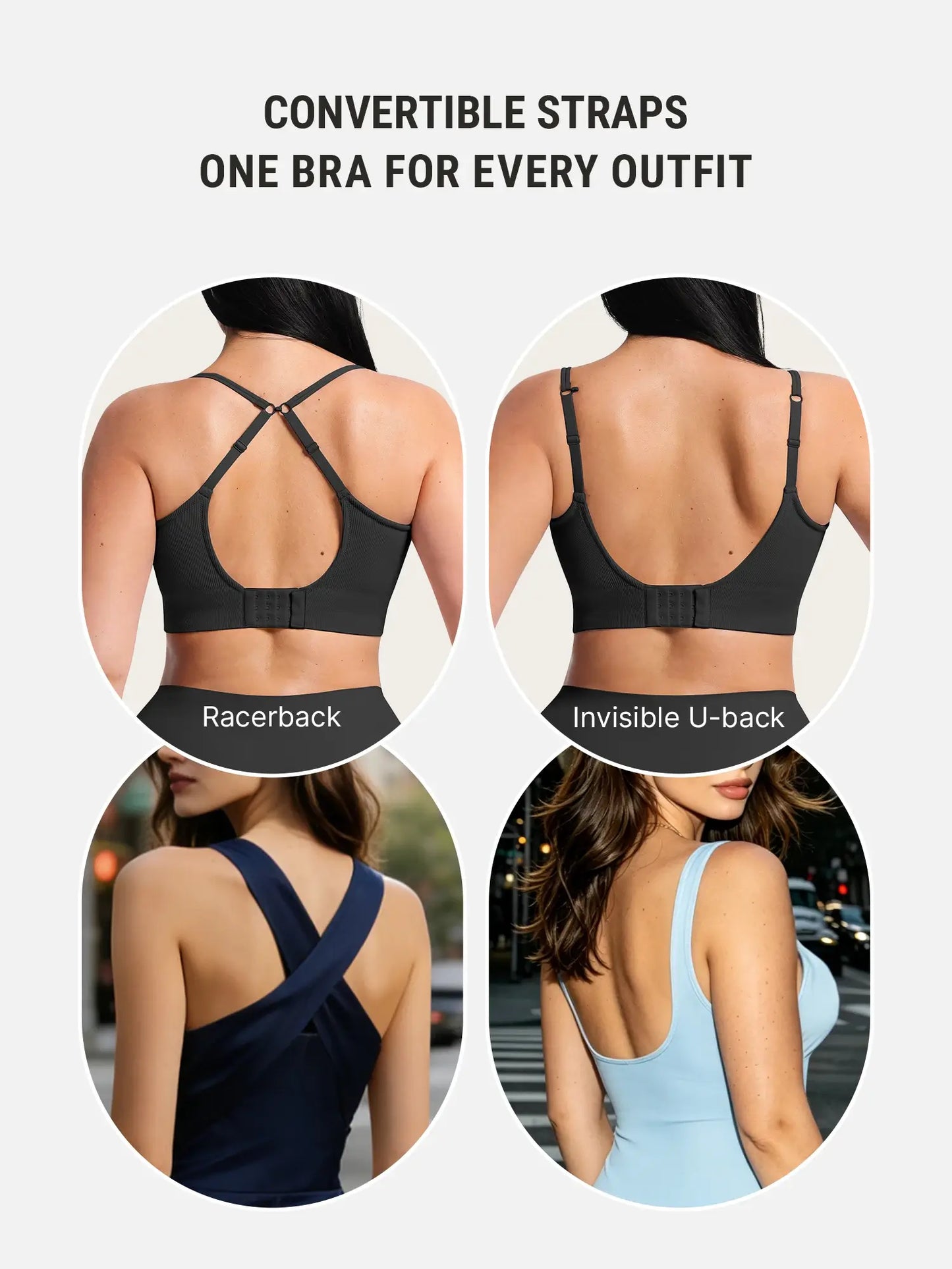 Lift Adjustable Seamless Wireless Ribbed Bra