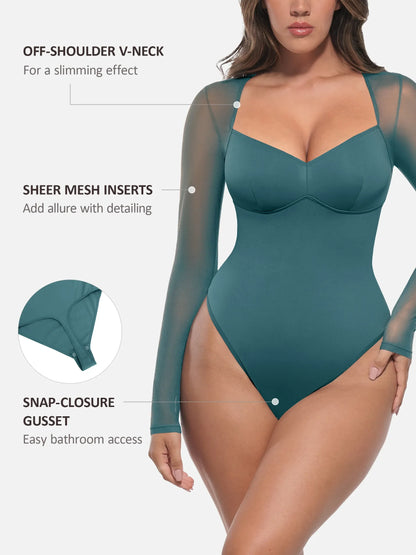Feelingirl Mesh Panel V-Neck Bodysuit
