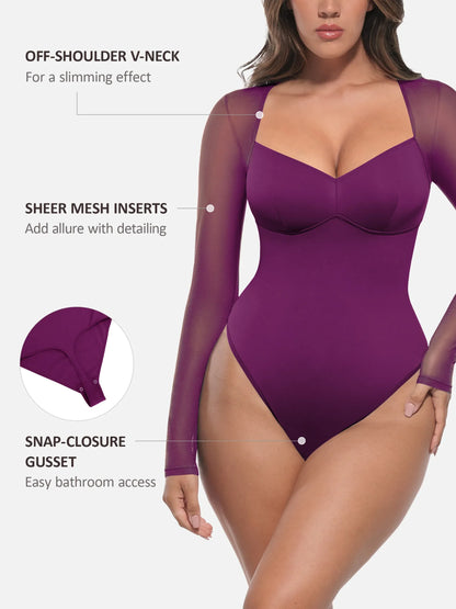 Feelingirl Mesh Panel V-Neck Bodysuit