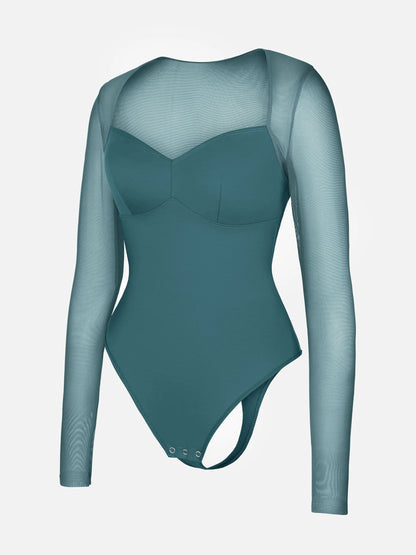 Feelingirl Mesh Panel V-Neck Bodysuit