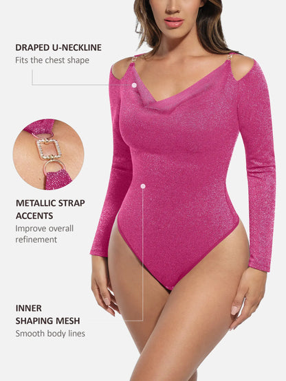 Feelingirl Shiny Swing Collar All In One Bodysuit
